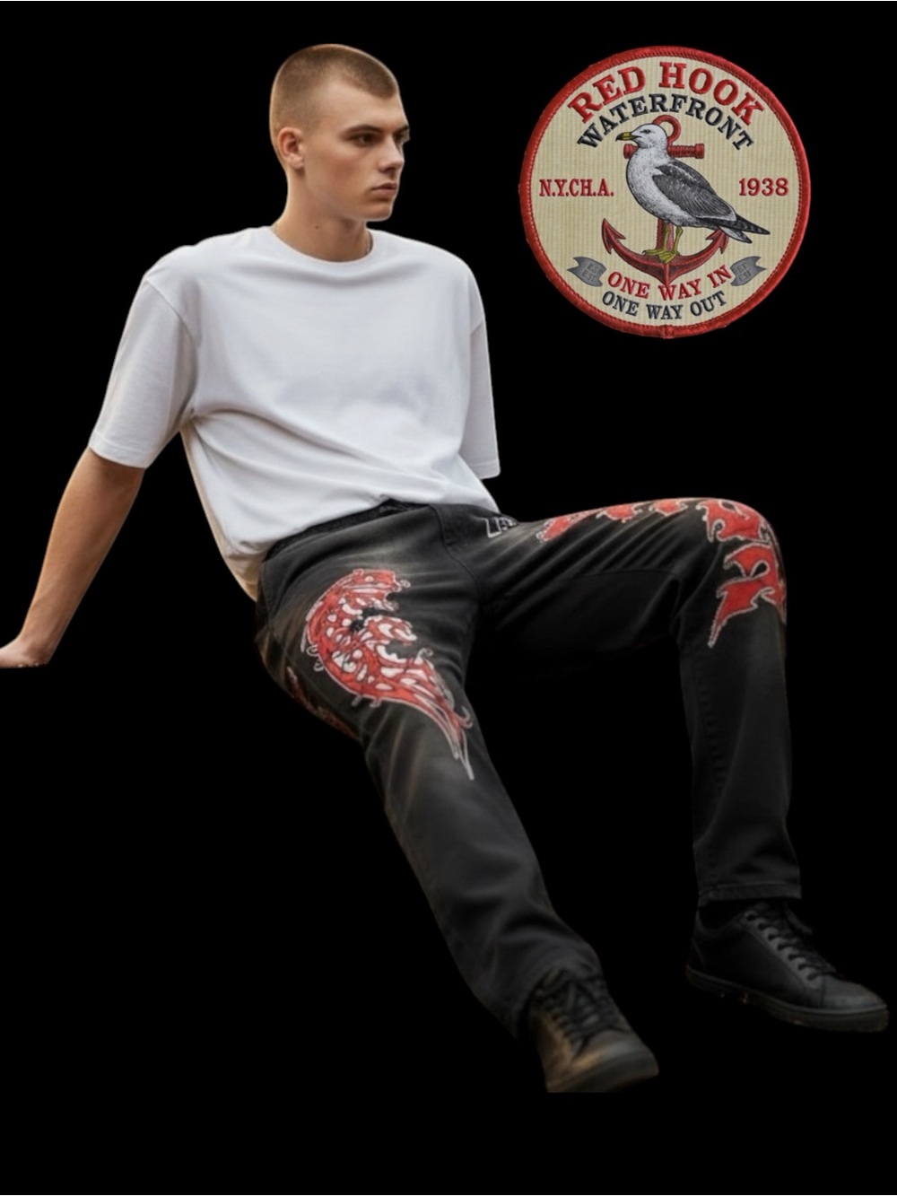 "LST2016 Tribal Sweatpants" and Mitt Sweatpants Black Red size XL